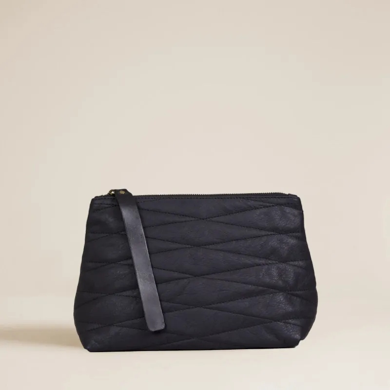 Bella Clutch - Leather Black Quilted made by Parker Thatch
