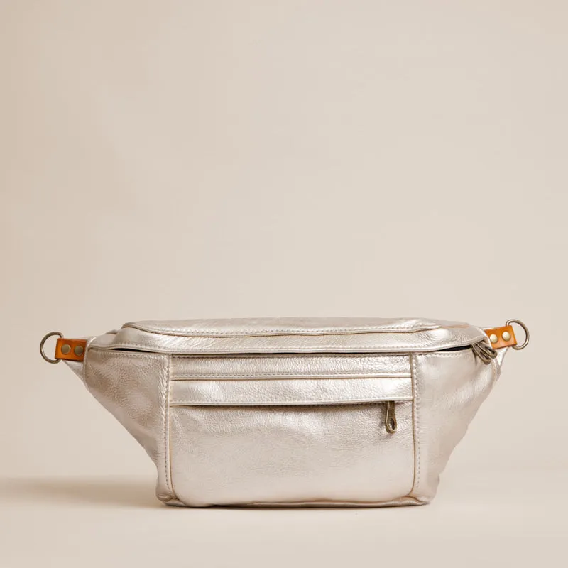 Cross Your Heart Sling - Leather Platinum sold by Parker Thatch