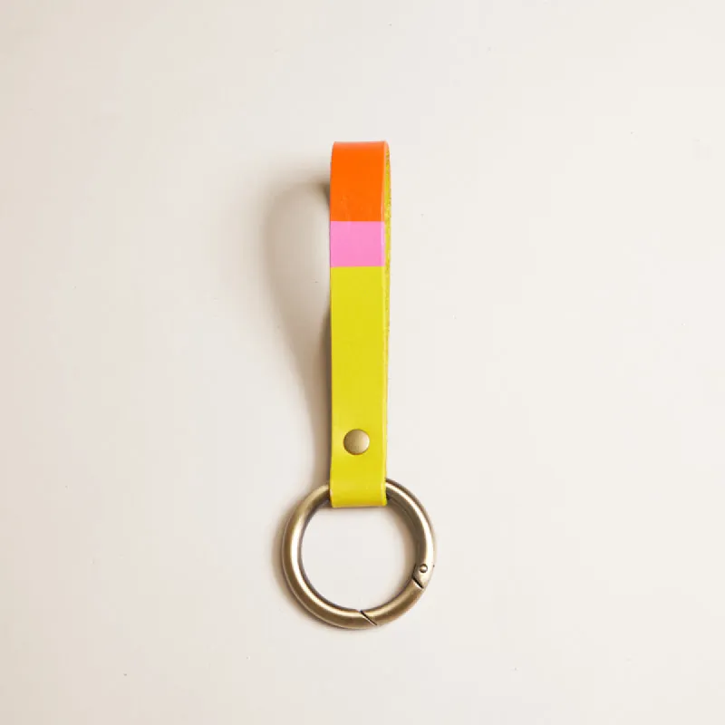 Hand Painted Leather Clipit - Yellow, Pink & Orange Stripe sold by Parker Thatch