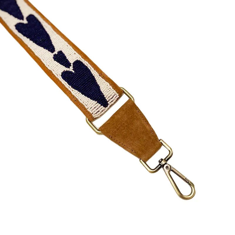 Beaded and Suede Crossbody Strap - Queen of Hearts Navy Blue & White sold by Parker Thatch product image thumbnail 2