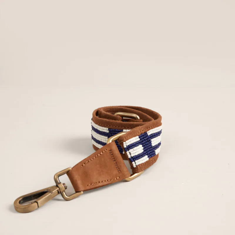 Beaded and Suede Crossbody Strap - Natural & Navy Lines sold by Parker Thatch