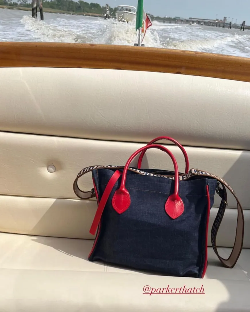 Parker - Denim with Red Leather Saddle Handle and Piping sold by Parker Thatch product image thumbnail 5