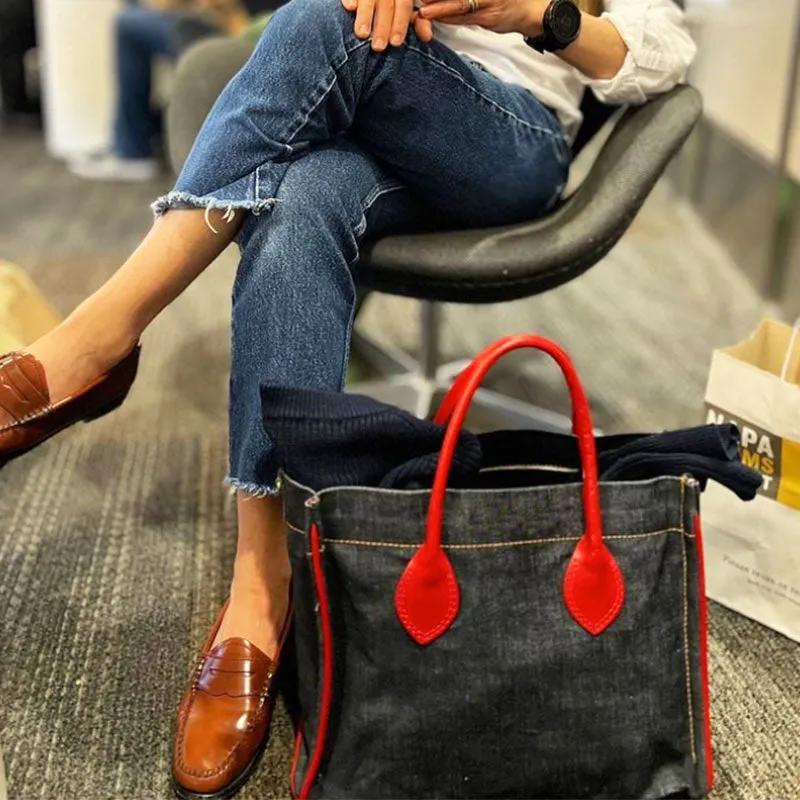 Parker - Denim with Red Leather Saddle Handle and Piping sold by Parker Thatch product image thumbnail 2