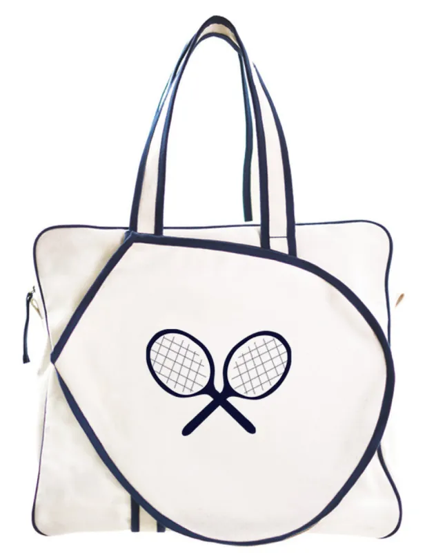Tennis Bag -  Natural Canvas with Navy Tennis Racquets sold by Parker Thatch