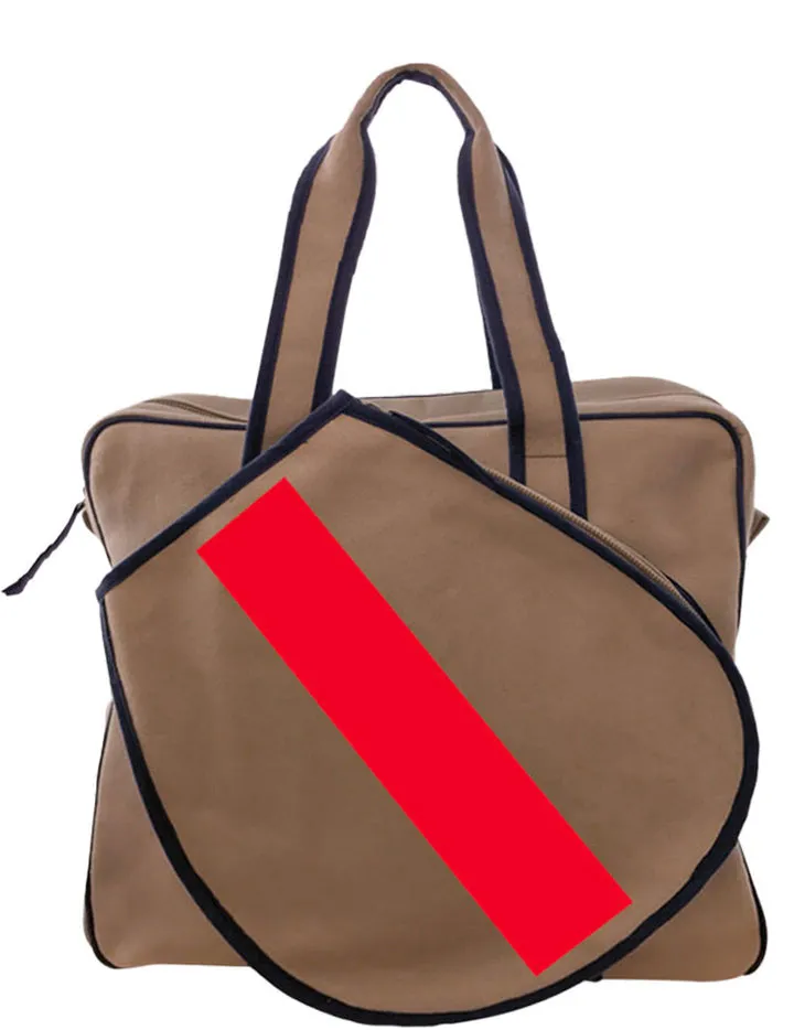 Tennis Bag - Khaki Canvas with Bold Red Stripe sold by Parker Thatch