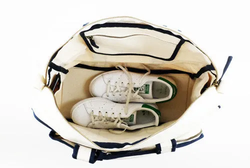 Tennis Bag - Natural Canvas with French Blue and Navy Stripe sold by Parker Thatch product image thumbnail 3