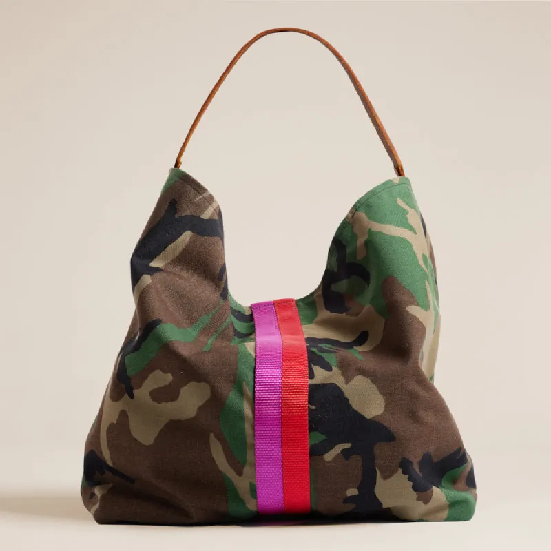 XL Jane - Slouch Bag - Nylon Camo with Pink and Red Stripe sold by Parker Thatch