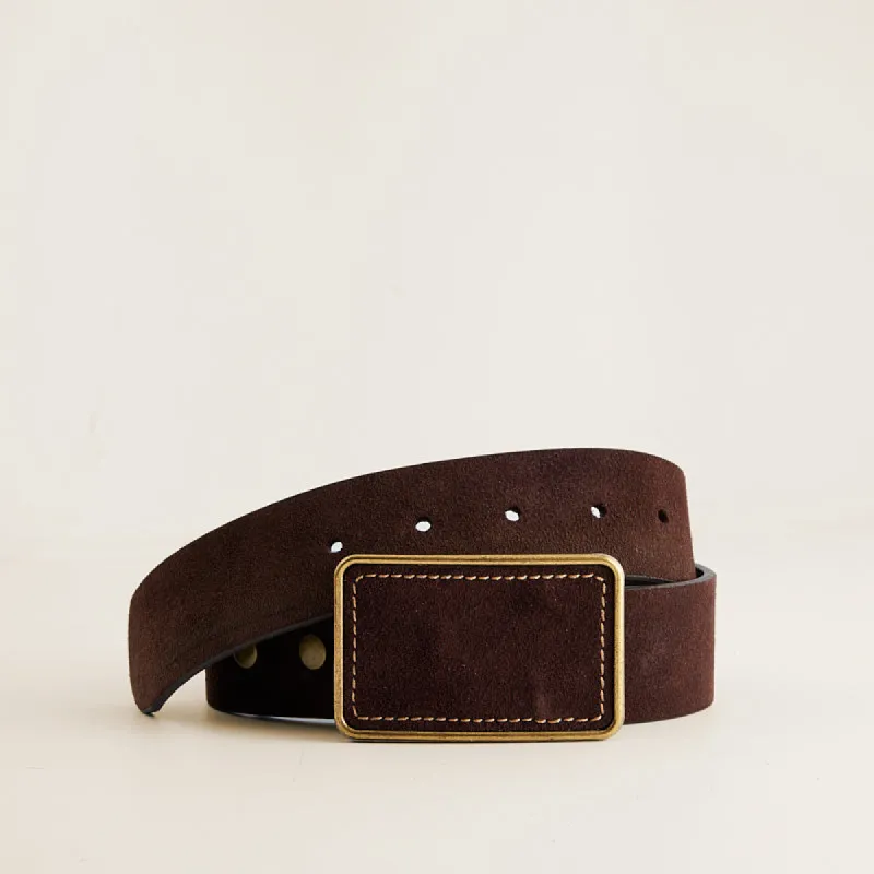Plaque Buckle Belt - Suede Espresso with Suede Espresso Buckle sold by Parker Thatch