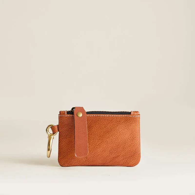 Zip Top Pouch with Keyring - Leather Pebbled Cognac sold by Parker Thatch