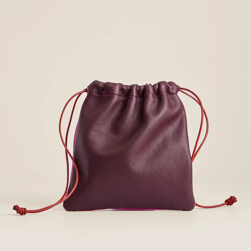 Drawstring Pouch - Suede Pink and Leather Burgundy sold by Parker Thatch