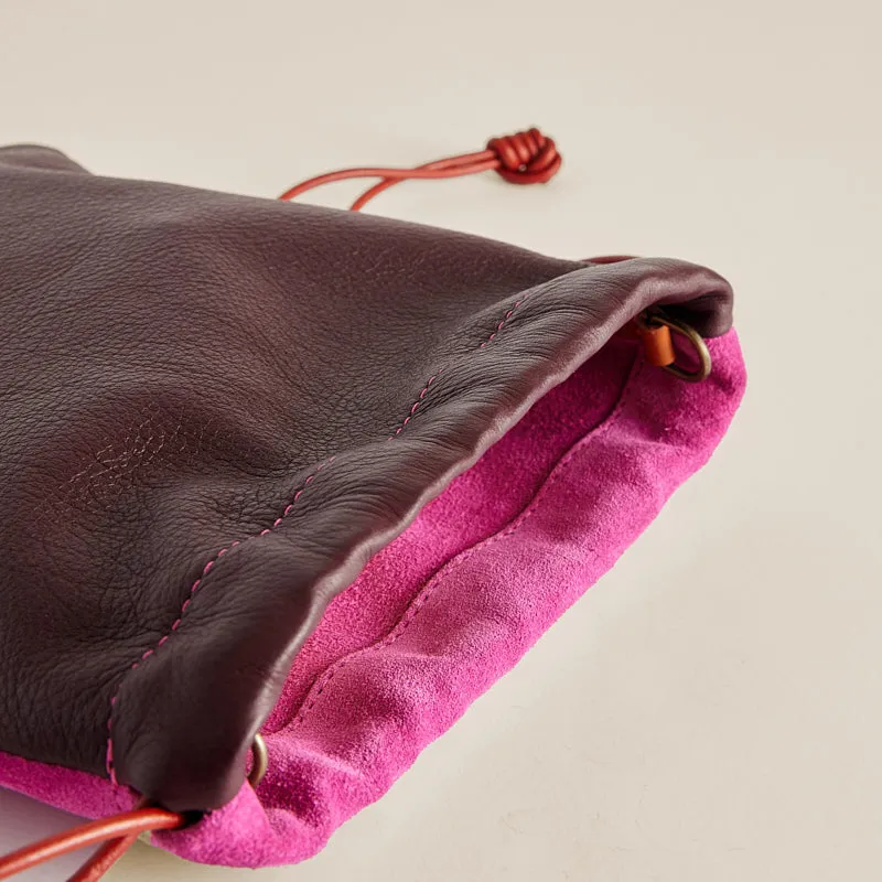 Drawstring Pouch - Suede Pink and Leather Burgundy sold by Parker Thatch product image thumbnail 5