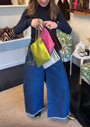 Drawstring Pouch - Leather Metallic Platinum sold by Parker Thatch product image thumbnail 2