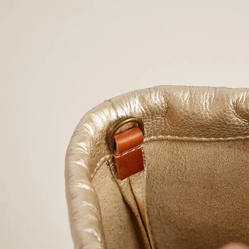 Drawstring Pouch - Leather Metallic Platinum sold by Parker Thatch product image thumbnail 5