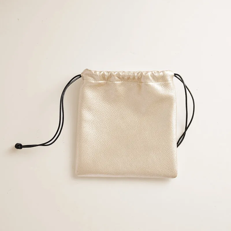 Drawstring Pouch - Leather Metallic Platinum sold by Parker Thatch product image thumbnail 3