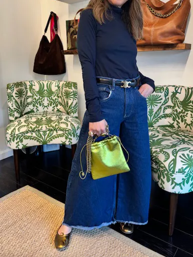 Drawstring Pouch - Leather Metallic Lime sold by Parker Thatch product image thumbnail 2