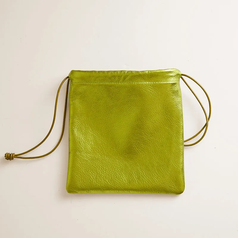 Drawstring Pouch - Leather Metallic Lime sold by Parker Thatch product image thumbnail 3