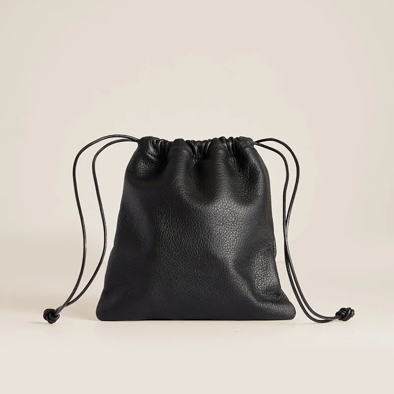 Drawstring Pouch - Leather Black sold by Parker Thatch