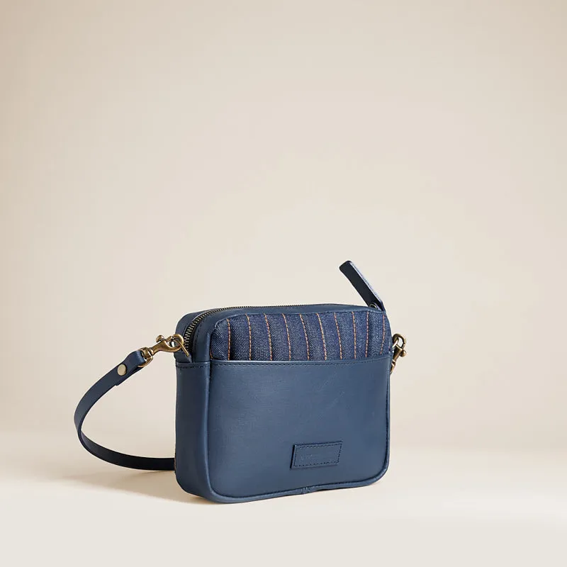 Amelia - Quilted Denim with Navy Leather sold by Parker Thatch
