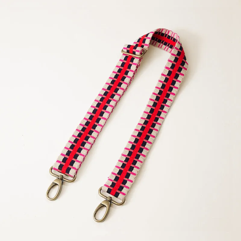 Adjustable Hand-Woven Crossbody Strap - Pink, Red, and Neutral Stripe Pattern sold by Parker Thatch product image thumbnail 3