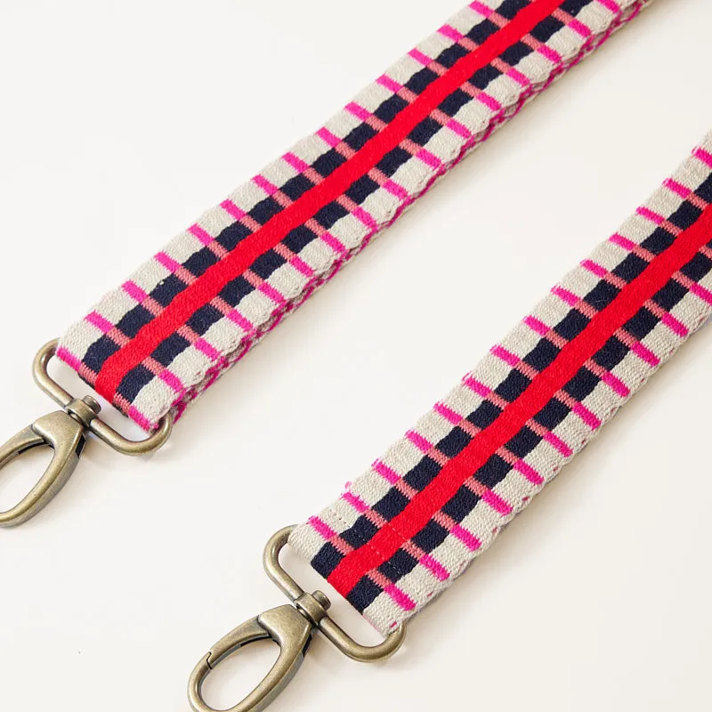 Adjustable Hand-Woven Crossbody Strap - Pink, Red, and Neutral Stripe Pattern sold by Parker Thatch product image thumbnail 2