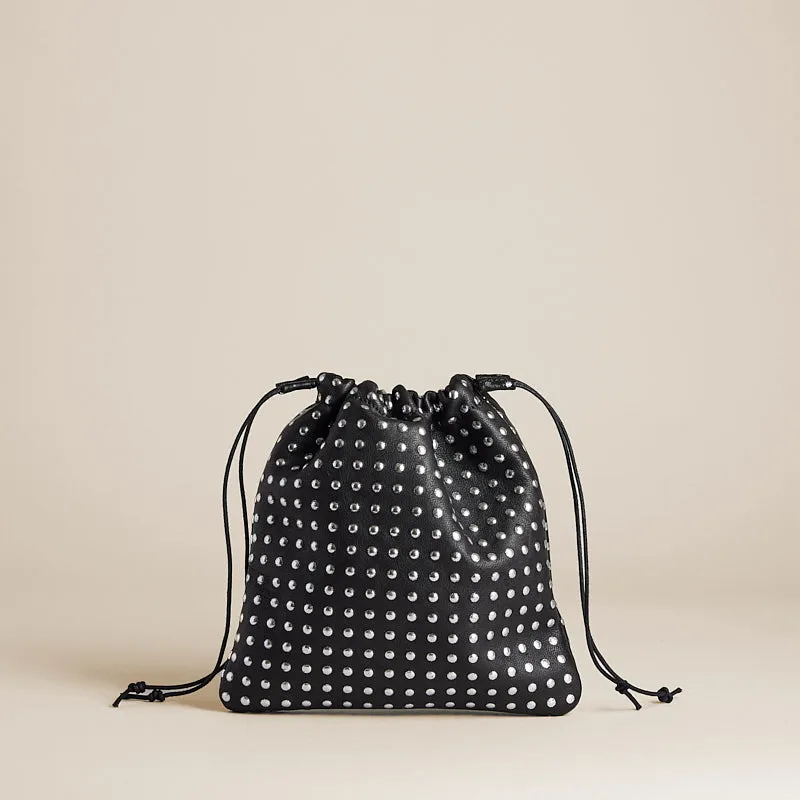 Drawstring Pouch - Leather Black w/ Embossed Silver Dots sold by Parker Thatch