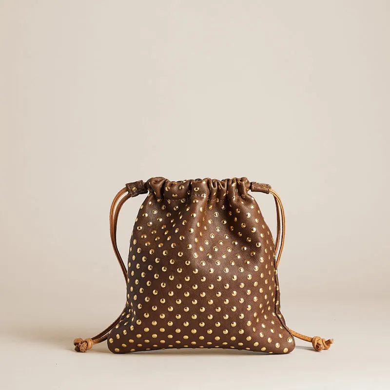 Drawstring Pouch - Leather Brown w/ Embossed Gold Dots sold by Parker Thatch