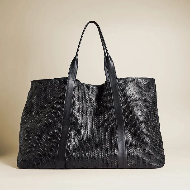 GIANT Tote - Leather Black Basketweave sold by Parker Thatch
