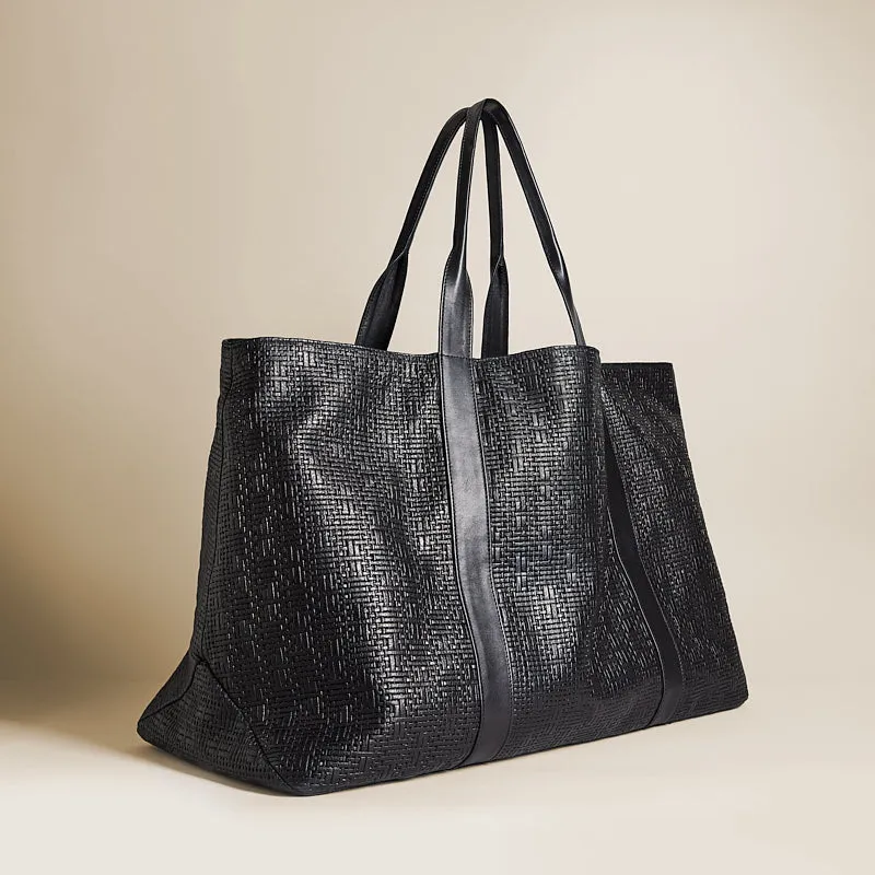 GIANT Tote - Leather Black Basketweave sold by Parker Thatch product image thumbnail 2