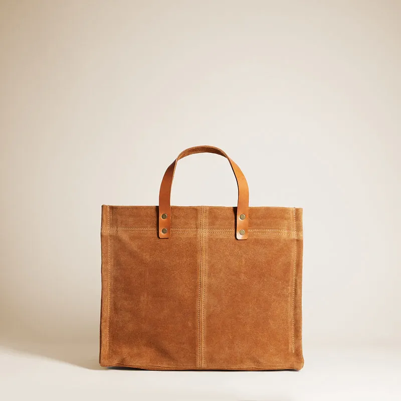 Medium Mimi - Suede Caramel with Stitching sold by Parker Thatch