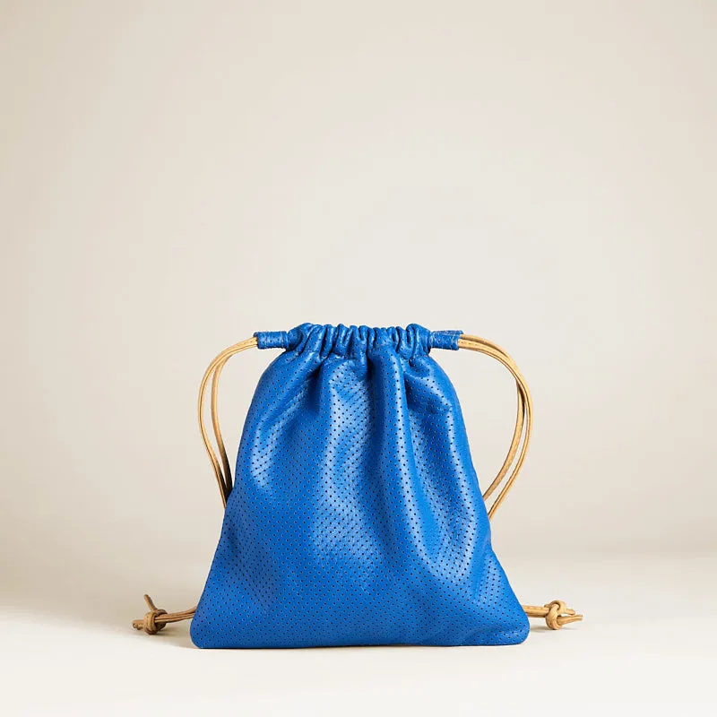 Drawstring Pouch - Perforated Leather Royal Blue sold by Parker Thatch