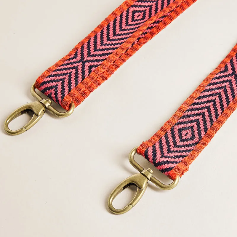 Adjustable Hand-Woven Crossbody Strap - Orange, Pink & Black Chevron sold by Parker Thatch product image thumbnail 3