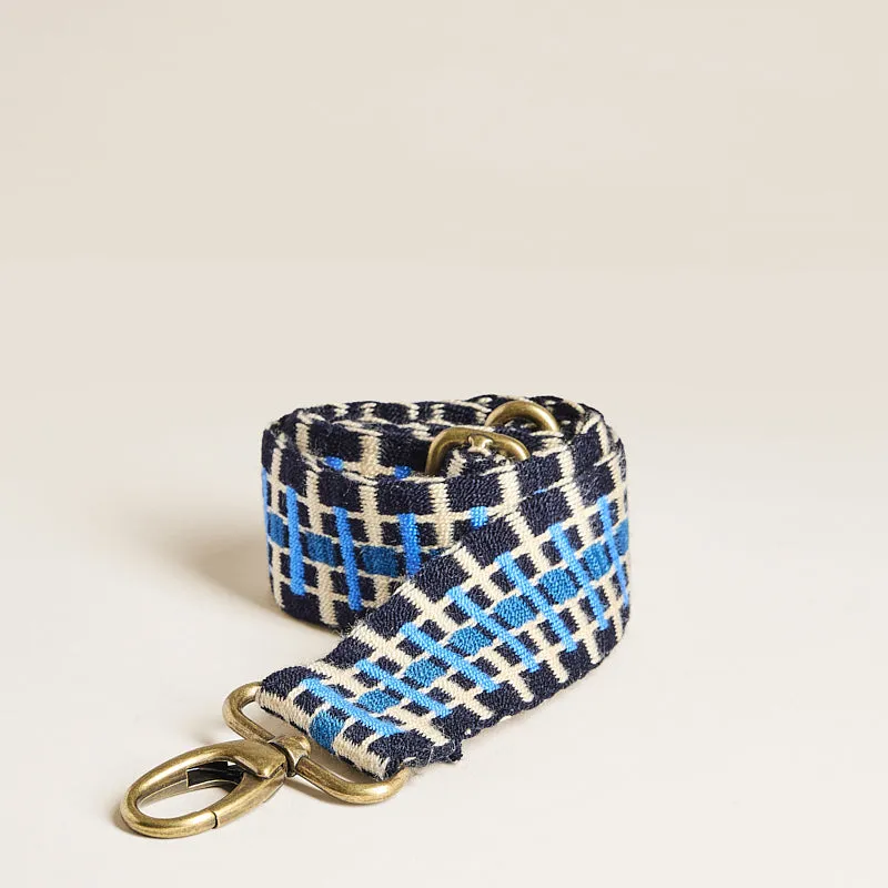 Adjustable Hand-Woven Crossbody Strap - Blue Stripe Pattern sold by Parker Thatch