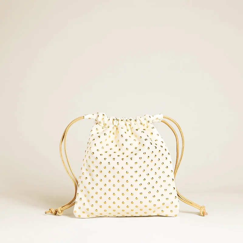 Drawstring Pouch - Leather White w/ Embossed Gold Dots sold by Parker Thatch