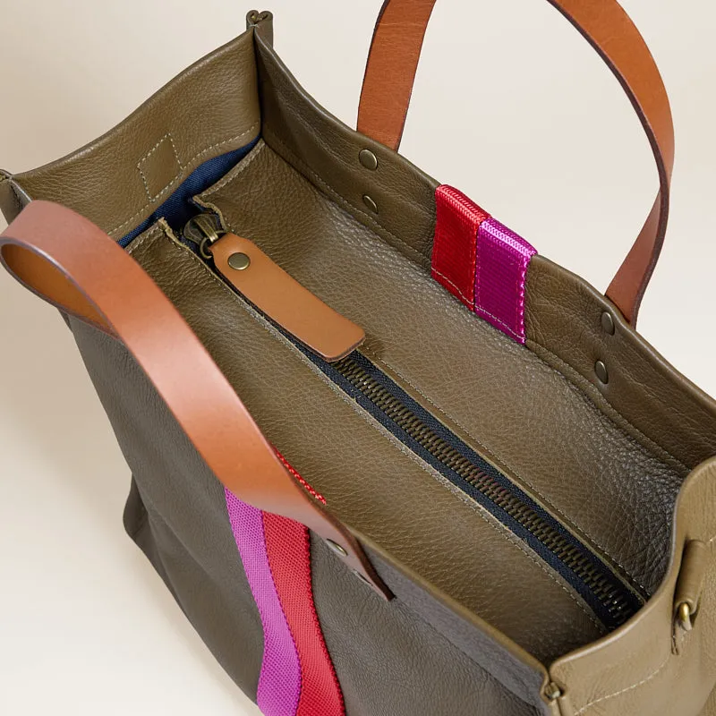 Medium Mimi - Leather Olive with Pink & Red Stripe sold by Parker Thatch product image thumbnail 4