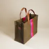 Medium Mimi - Leather Olive with Pink & Red Stripe sold by Parker Thatch