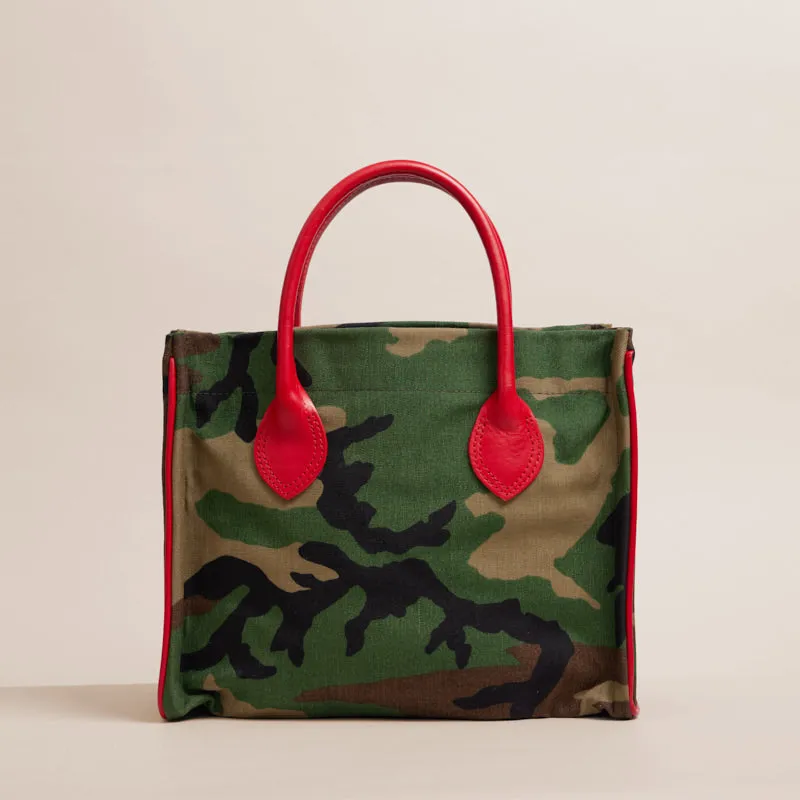 Parker - Camo Nylon with Red Leather Saddle Handle and Piping sold by Parker Thatch