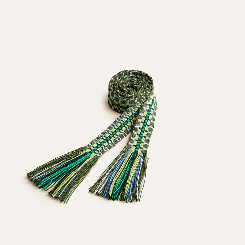 Hand-Woven Belt - Green Pattern sold by Parker Thatch