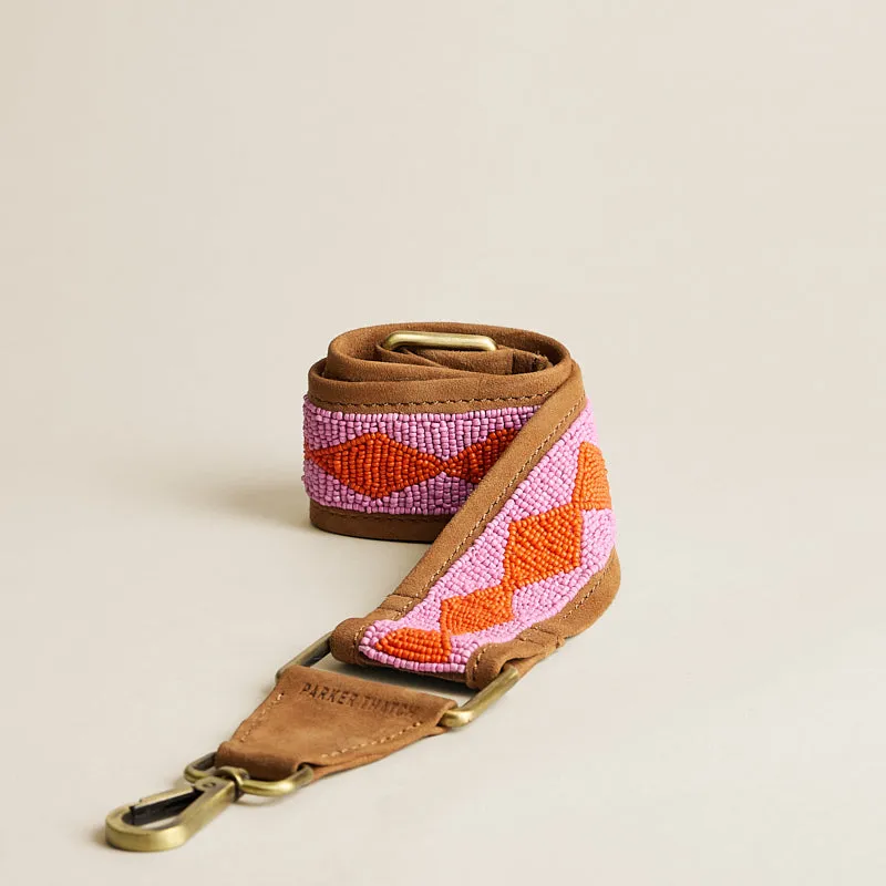 Beaded and Suede Crossbody Strap - Diamond Pink & Orange sold by Parker Thatch