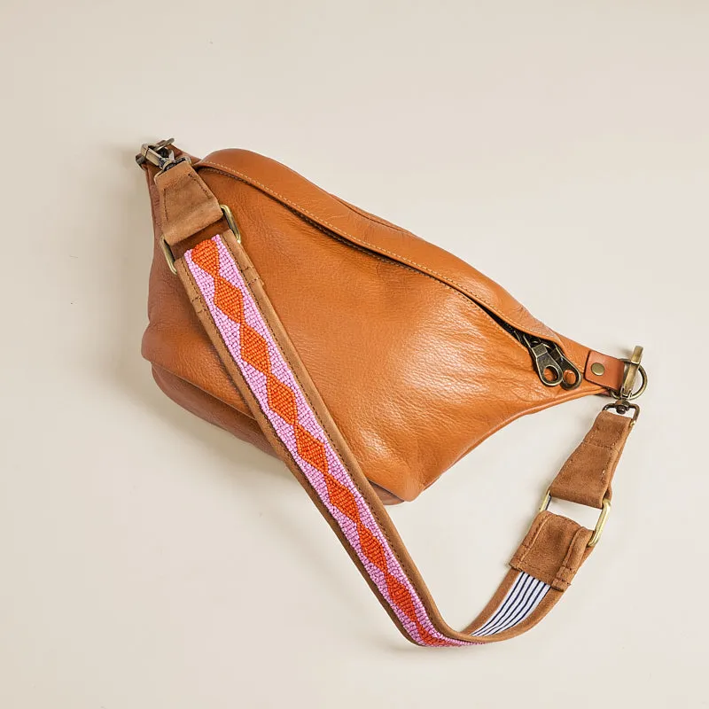 Beaded and Suede Shoulder Strap - Diamond Pink & Orange sold by Parker Thatch product image thumbnail 4