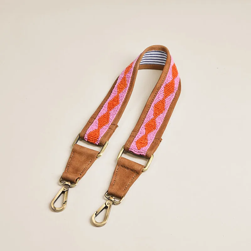 Beaded and Suede Shoulder Strap - Diamond Pink & Orange sold by Parker Thatch