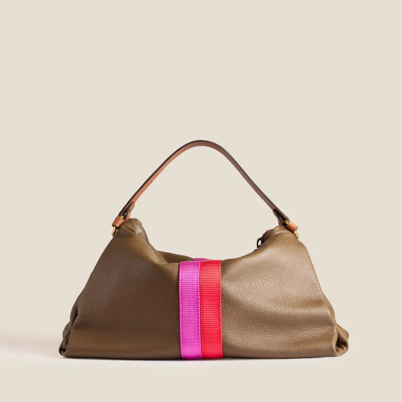 Daily Bag - Leather Olive with Pink & Red Stripe sold by Parker Thatch