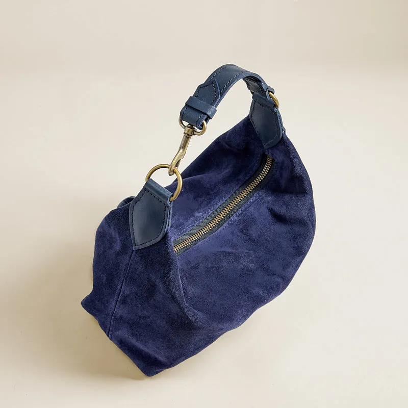 Small Maurice Hobo w/ Convertible Handle - Suede Navy sold by Parker Thatch product image thumbnail 3