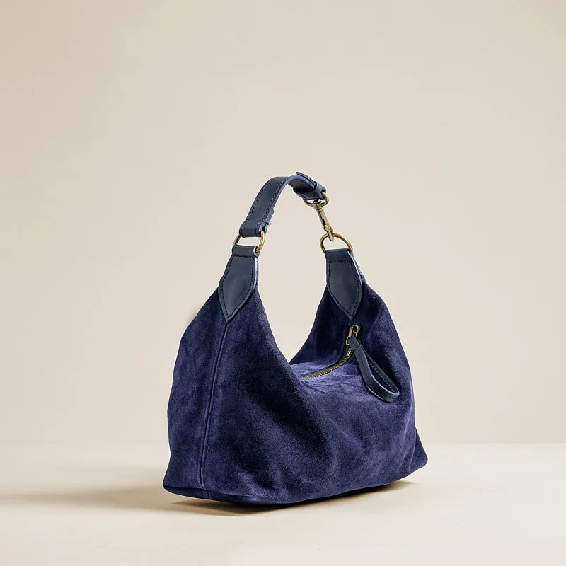 Small Maurice Hobo w/ Convertible Handle - Suede Navy sold by Parker Thatch product image thumbnail 5