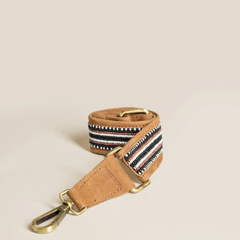 Beaded and Suede Shoulder Strap - Black, Brown & White Pattern sold by Parker Thatch