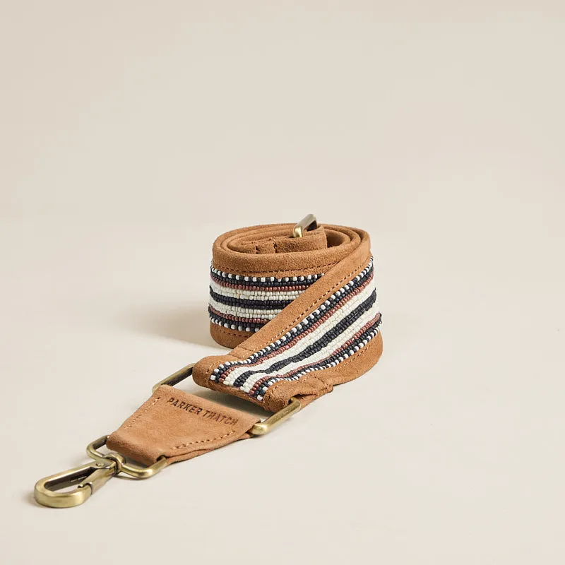 Beaded and Suede Crossbody Strap - Black, Brown & White Pattern sold by Parker Thatch