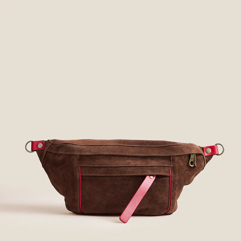 Cross Your Heart Sling - Suede Espresso with Red sold by Parker Thatch