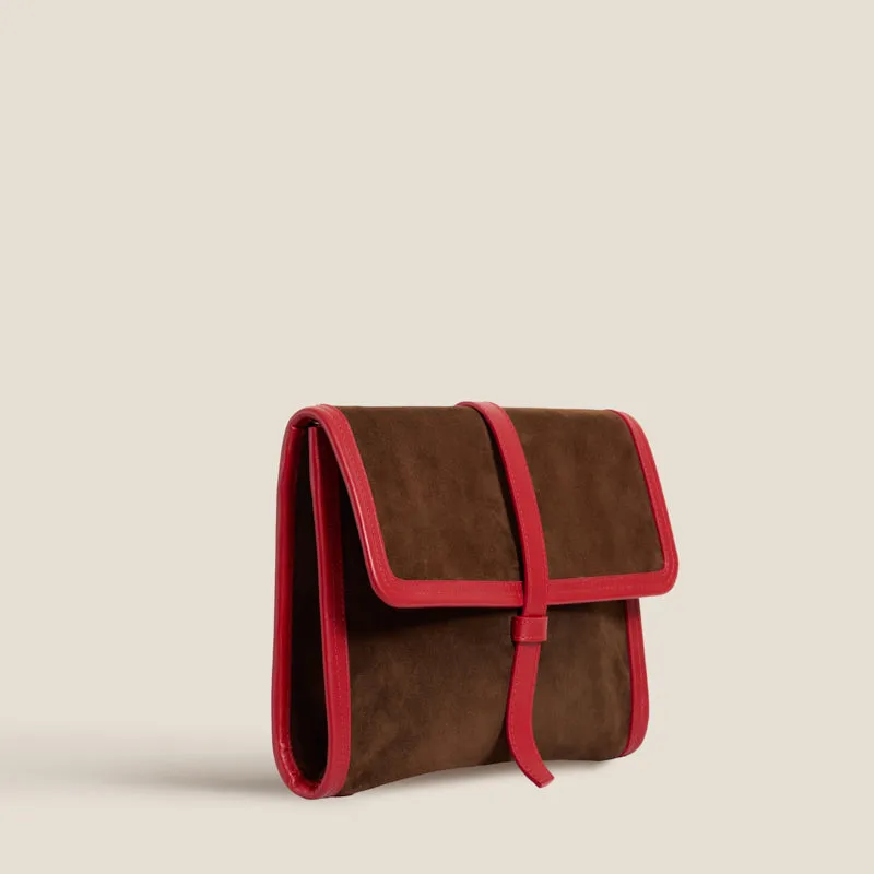 Carolyn Clutch - Suede Espresso with Red sold by Parker Thatch product image thumbnail 2