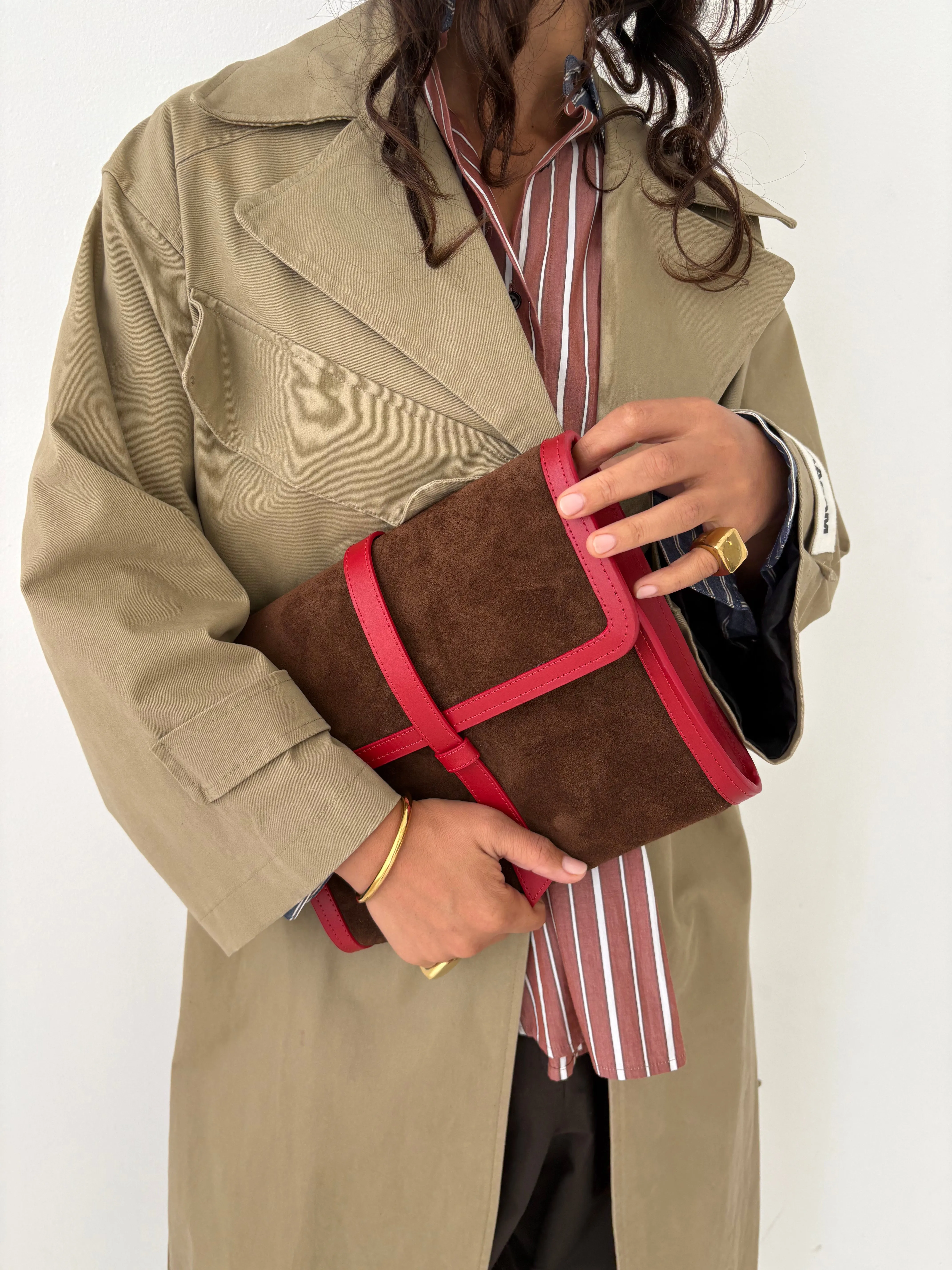 Carolyn Clutch - Suede Espresso with Red sold by Parker Thatch product image thumbnail 5