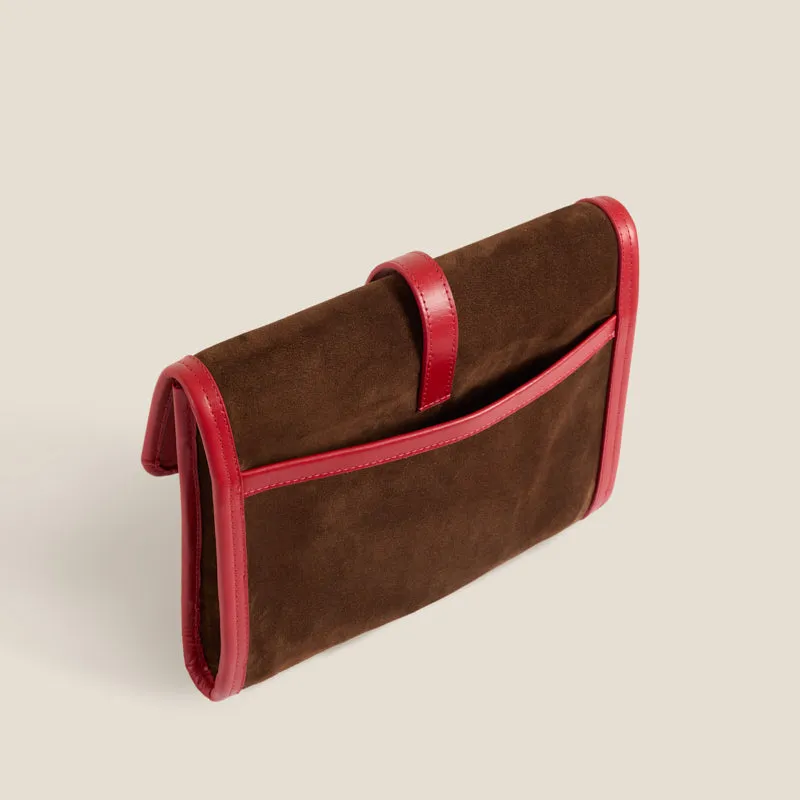 Carolyn Clutch - Suede Espresso with Red sold by Parker Thatch product image thumbnail 4