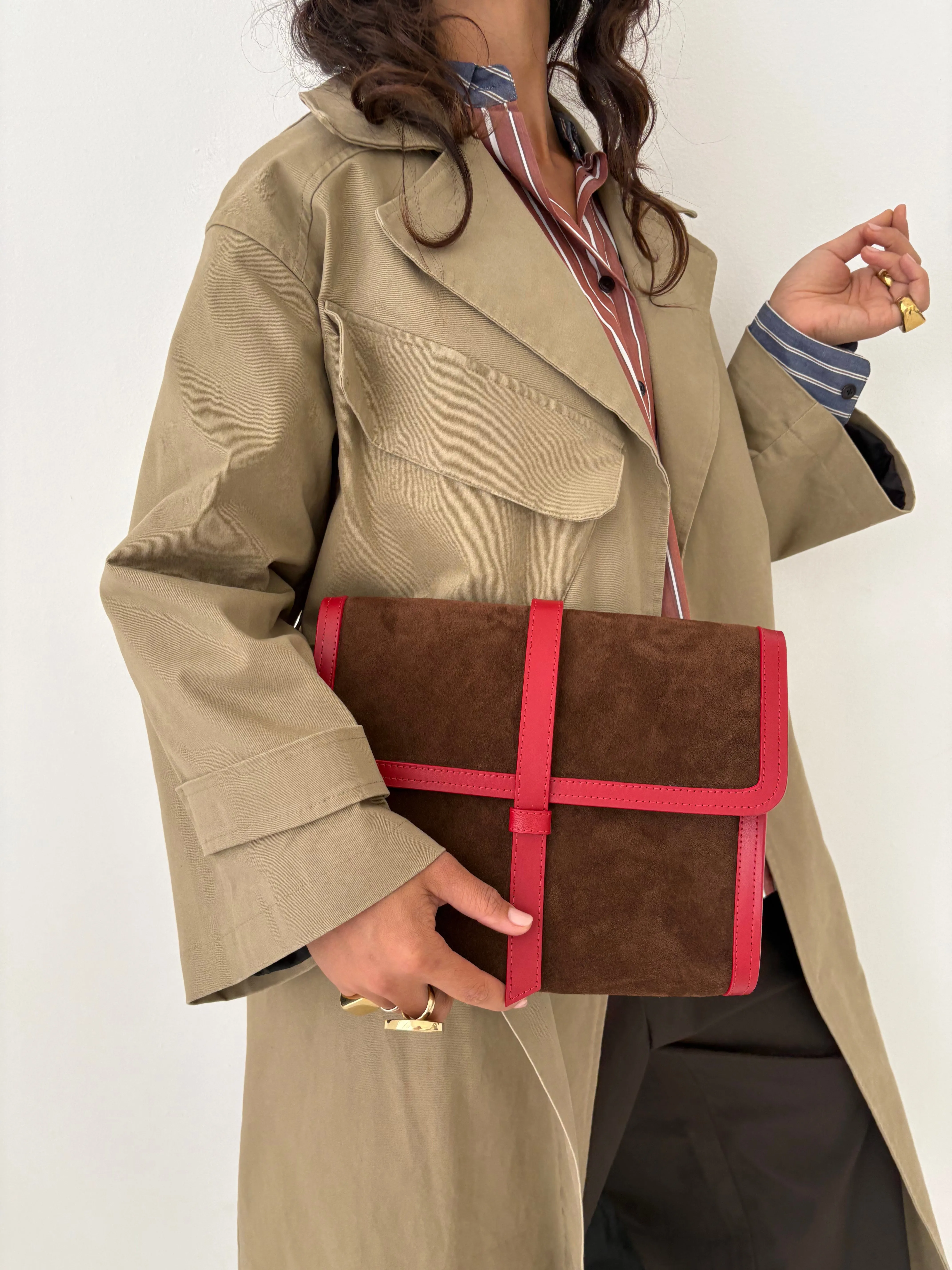 Carolyn Clutch - Suede Espresso with Red sold by Parker Thatch product image thumbnail 3